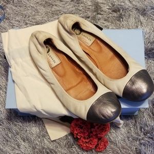 Lanvin Ballet Flat Cream w/Silver Cap Toe 39.5/8.5